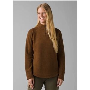 PrAna Frozen Falls Sweater Sepia Brown Henley Wool Blend Long‎ Sleeve size small